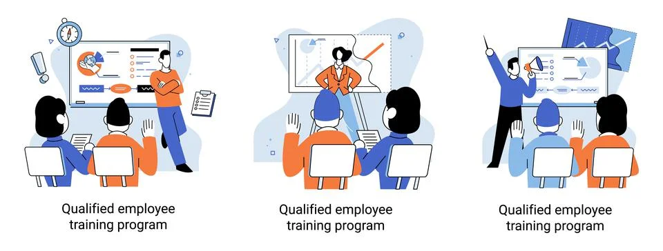 Qualified employee training program. Refresher course. Help in professional Stock Illustration
