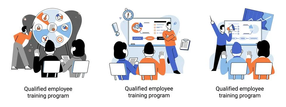 Qualified employee training program. Refresher course. Help in professional Stock Illustration