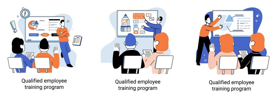 Qualified employee training program. Refresher course. Help in professional Stock Illustration