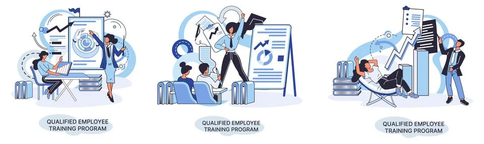 Qualified employee training program. Refresher course. Help in professional Stock Illustration