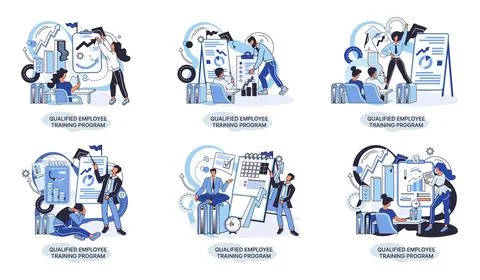 Qualified employee training program. Refresher course. Help in professional Stock Illustration