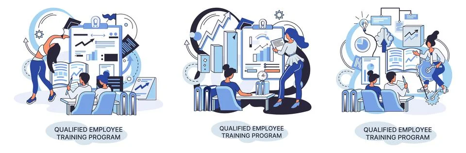 Qualified employee training program. Refresher course. Help in professional Stock Illustration