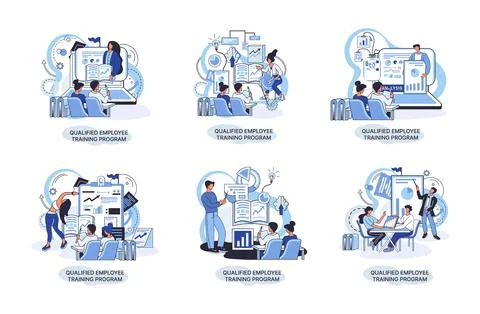 Qualified employee training program. Refresher course. Help in professional Stock Illustration