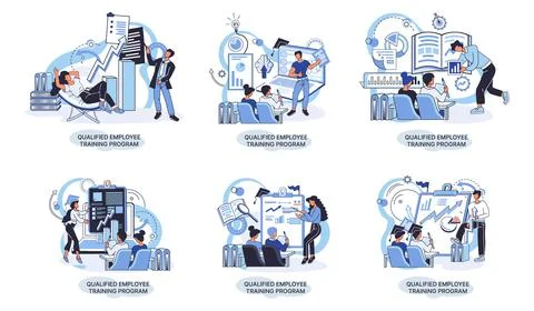 Qualified employee training program. Refresher course. Help in professional Stock Illustration