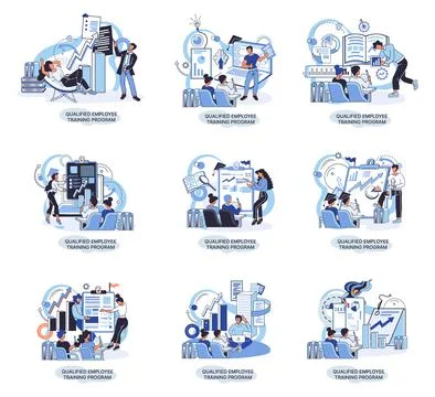Qualified employee training program. Refresher course. Help in professional Illustrazione stock
