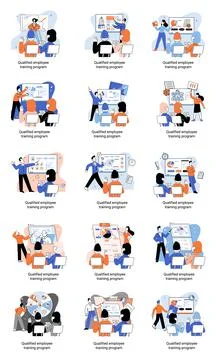 Qualified employee training program. Refresher course. Help in professional Illustrazione stock