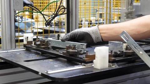 Qualified worker works on the assembly line Stock Footage 94610011