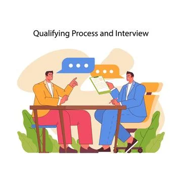 Qualifying process and interview. Flat vector illustration Illustrazione stock