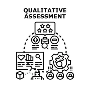 Qualitative assessment process evaluating business data and feedback Stock Illustration