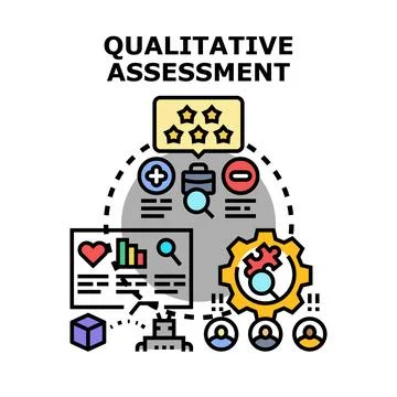 Qualitative assessment process evaluating business data and feedback Stock Illustration