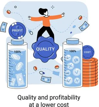 Quality and profitability at lower cost. Growth market and economy, investment Stock Illustration