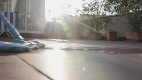 Quality and thorough cleaning of the backyard - washing tiles Stock Footage 147173738