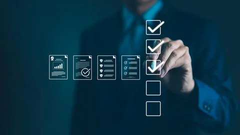 Quality Assurance and Document Control with Checklist Icons. Stock Photos
