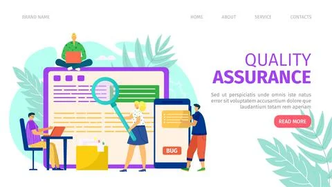 Quality assurance and programming development, landing banner vector Stock Illustration
