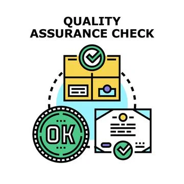 Quality assurance check process guaranteeing product conformity Illustrazione stock