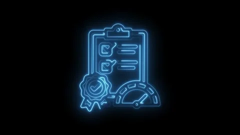 Quality Assurance Checklist Performance Meter Award Badge Neon Glow Icon Stock Footage 333965841
