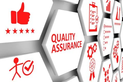 QUALITY ASSURANCE concept cell background 3d illustration Stock Illustration