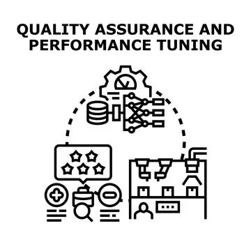 Quality assurance concept illustrating data analysis, system monitoring, and  Illustrazione stock