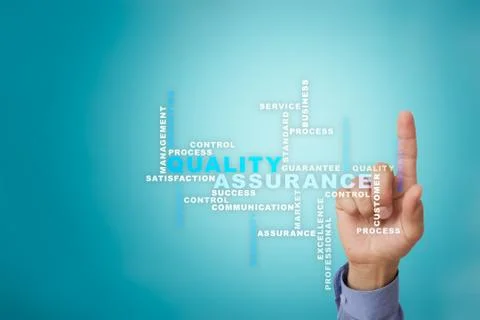 Quality assurance concept on the virtual screen. Business concept. Words cloud. Fotos Stock