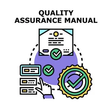 Quality assurance manual document certification compliance process Stock Illustration
