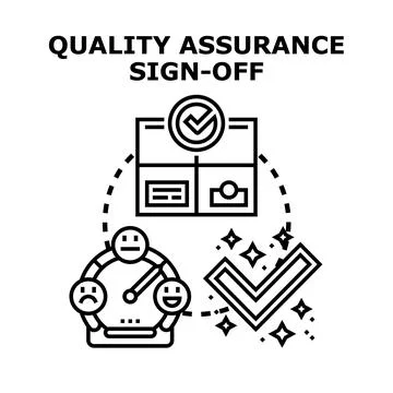 Quality assurance sign off process completing project task Stock Illustration