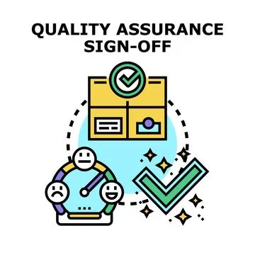 Quality assurance sign off process completing project task Stock Illustration