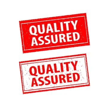 Quality Assured are written on red and white stamps. Grunge vintage Quality Stock Illustration