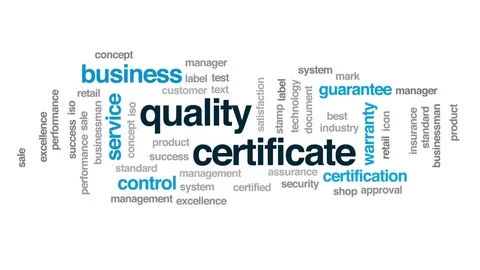 Quality certificate animated word cloud, text design animation. Stock Footage 74214263