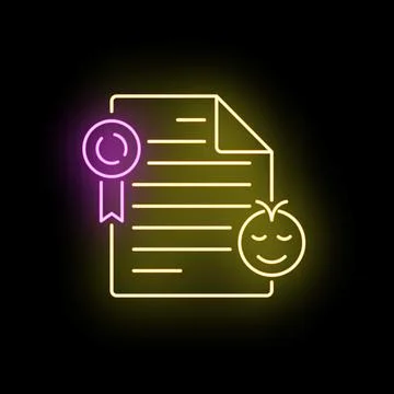 Quality certificate concept with satisfaction neon icon Stock Illustration
