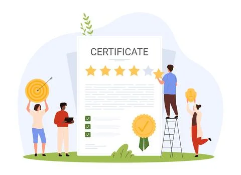 Quality certificate, online feedback from tiny customers holding gold prize and 스톡 일러스트