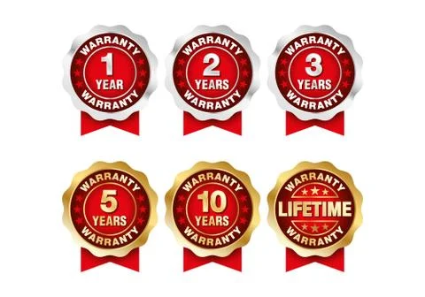 Quality certification warranty badge icon set, 1 year, 2 years, 3 years, 5 ye Stock Illustration
