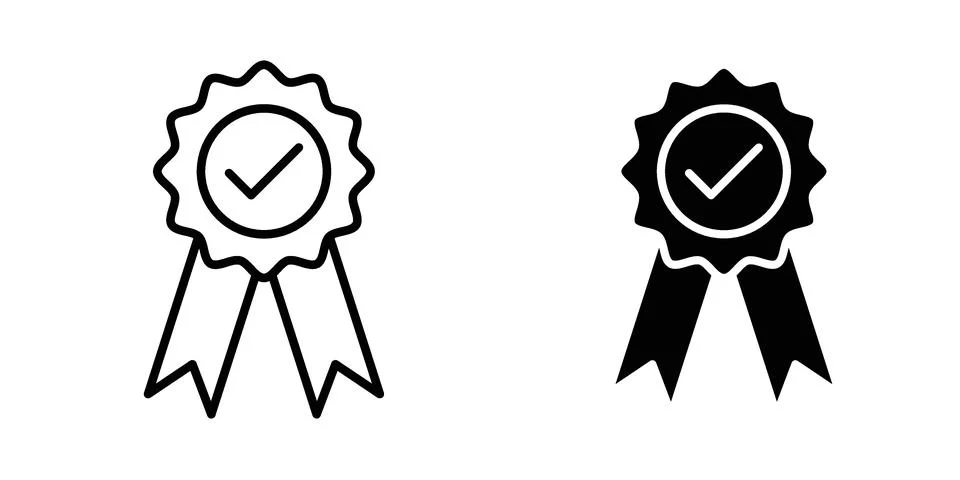 Quality certified badge icon vector concepts, line and silhouette style Stock Illustration