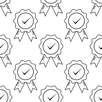 Quality certified guarantee sign with checkmark. Outline approved and correct イラスト素材