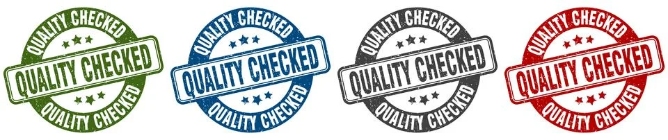 Quality checked stamp. quality checked round stamp set isolated on white ba.. Stock Illustration