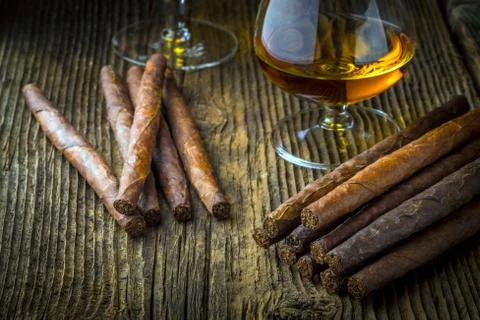 Quality cigars and cognac Stock Photos