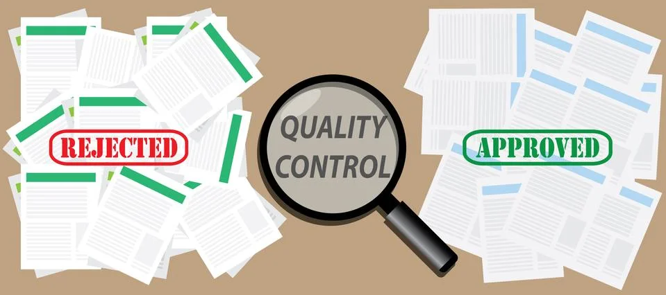 Quality control check document with approved and rejected stamps Stock Illustration