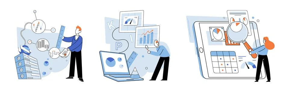 Quality control. The control process involves checks at various stages Stock Illustration