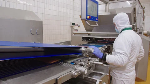 Quality control of cuts, collection of uneven and torn pieces of bacon that Stock Footage 205489628