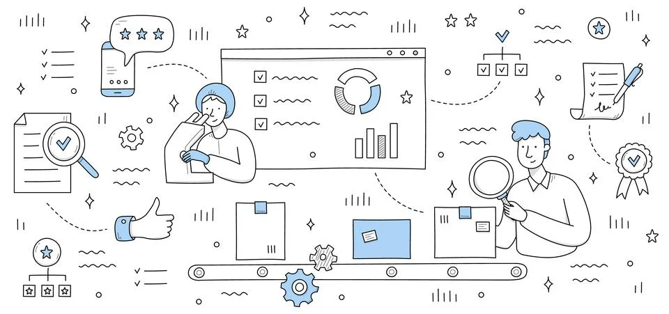Quality control doodle background Stock Illustration