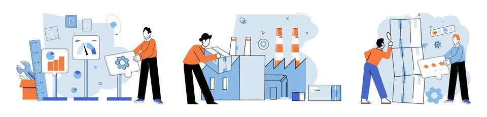 Quality control. Examining product samples helps assess overall quality Illustrazione stock