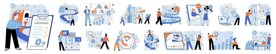 Quality control. Exploring different quality control methods can lead to process Stock Illustration