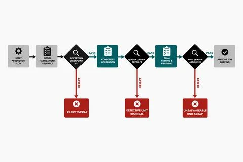 Quality Control Flowchart Routing Inspection Results for Manufacturing Stock Illustration