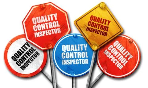Quality control inspector, 3D rendering, rough street sign colle Stock Illustration