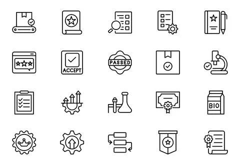Quality Control line icon set. Included the icons as inspect, QA, qualify, .. Stock Illustration