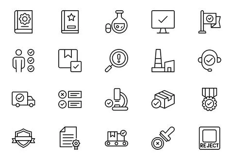 Quality Control line icon set. Included the icons as inspect, QA, qualify, .. Stock Illustration