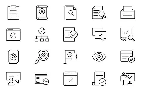 Quality control line icon set. Quality check, production, evaluation, check.. Stock Illustration