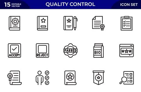 Quality Control line icon set. Included the icons as inspect, QA, qualify, .. Illustrazione stock