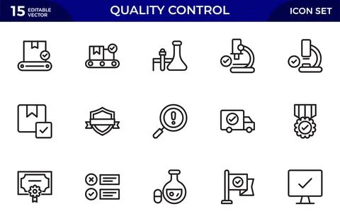 Quality Control line icon set. Included the icons as inspect, QA, qualify, .. Stock Illustration