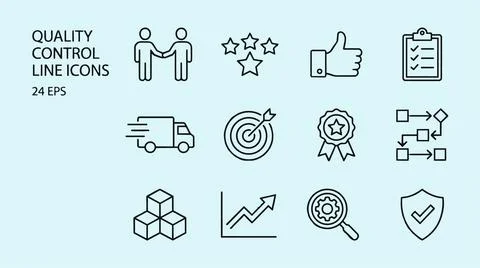 Quality control line icons set for business and industry use. Иллюстрация