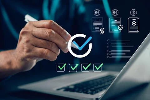 Quality control management ensures iso standard certification, audit compli.. Stockfoto's